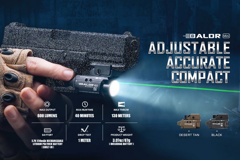 OLIGHT Baldr Mini Tactical Flashlight & Green Laser Combo (Desert Tan)